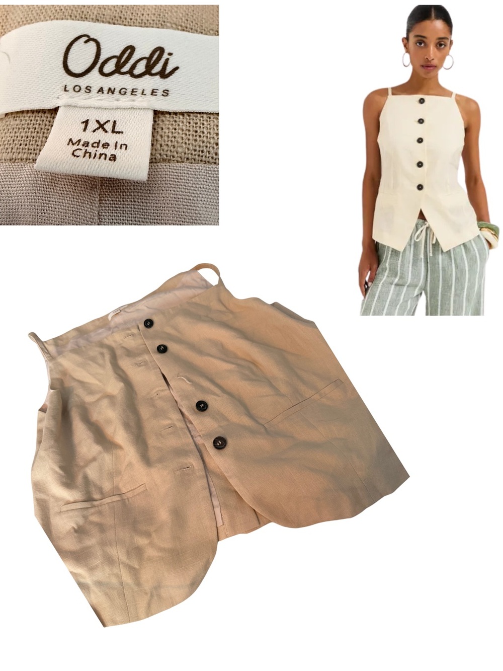 Oddi Los Angeles Cream Button-Front Square-Neck Shell Top